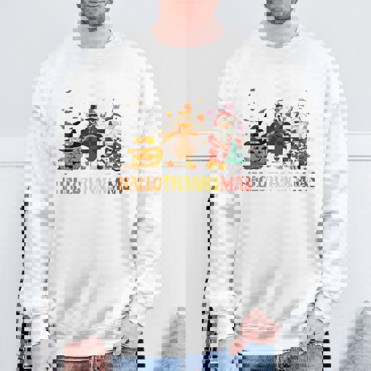 Happy Hallothanksmas Halloween Thanksgiving Christmas Sweatshirt Gifts for Old Men