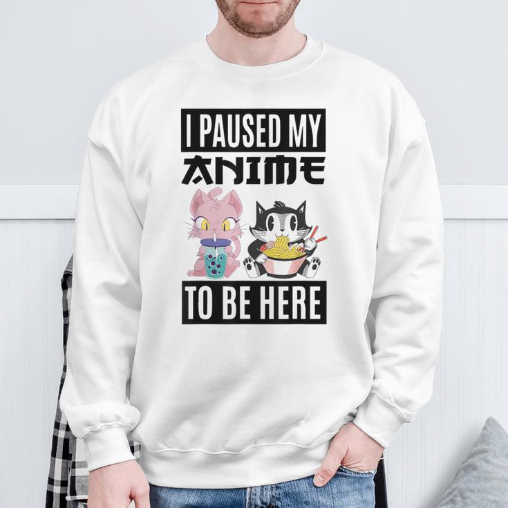 Ich Habe Meinen Anime Pausiert Hier Zu Sein Ramen Kawaii Cat Gray Sweatshirt Geschenke für alte Männer