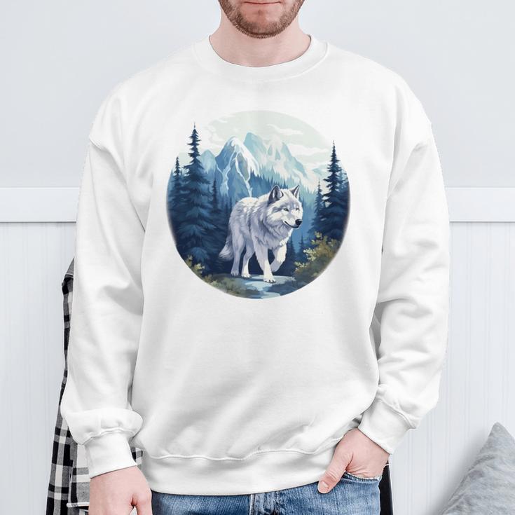 Lone Wolf Überlebt Die Berg-Silhouette-Kunst Sweatshirt Geschenke für alte Männer