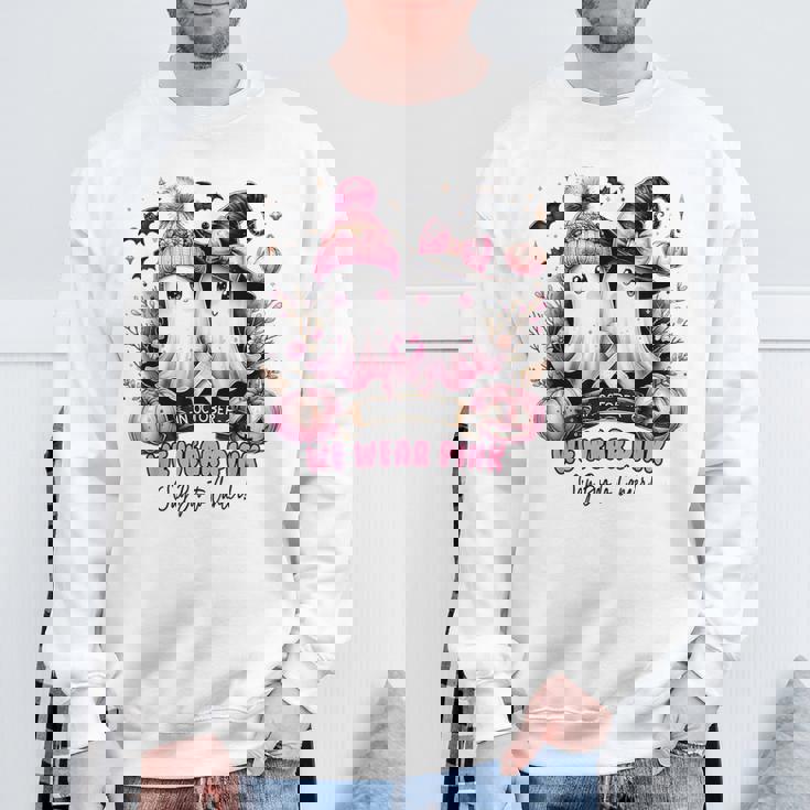 In October We Wear Pink Ghost Witch Breast Cancer Awareness Sweatshirt Gifts for Old Men