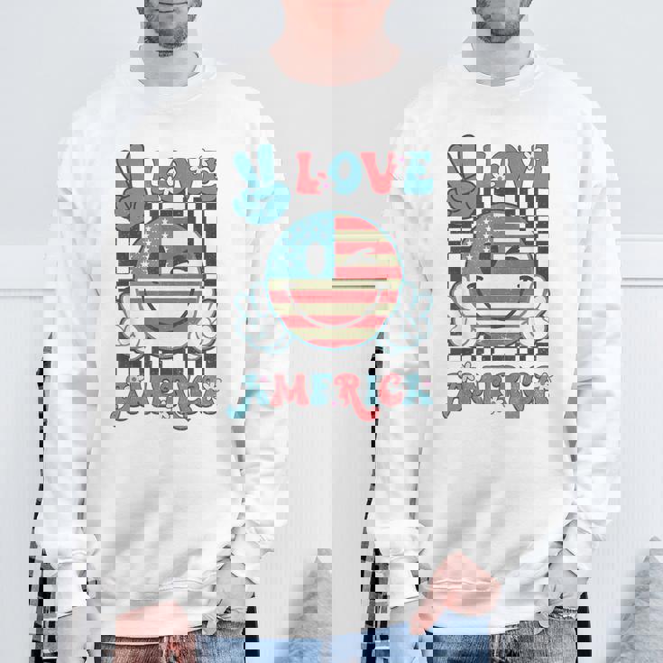 Peace Love America Smile Face Us Flag Fourth 4Th Of July Sweatshirt Gifts for Old Men