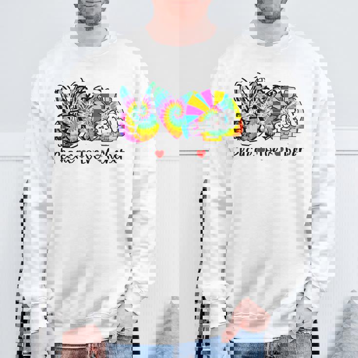 Peace Love Cheer Tie Dye Heart Cheerleading Back To School Sweatshirt Gifts for Old Men