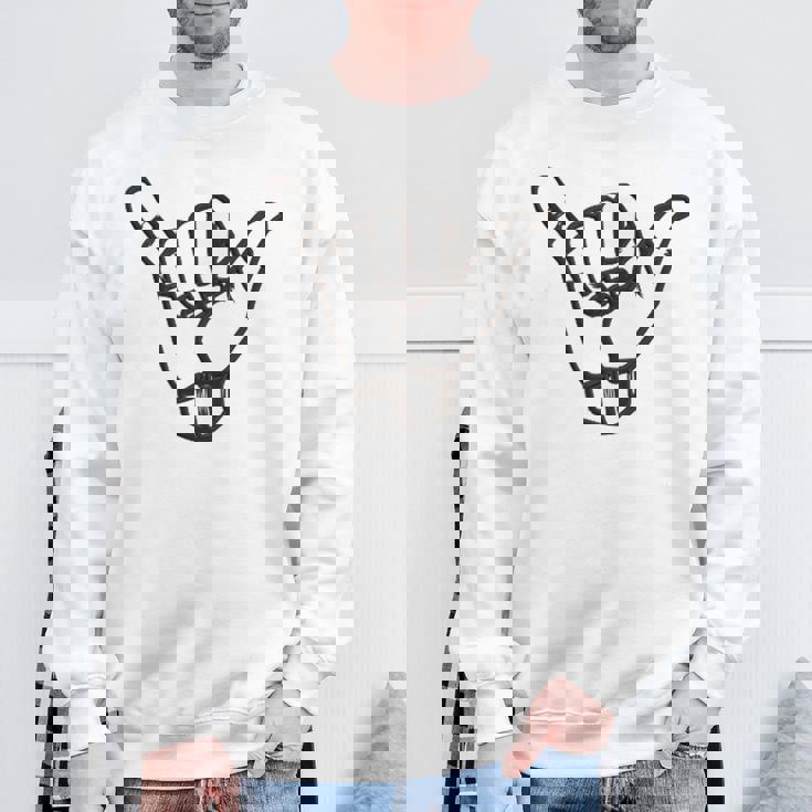 Shaka Sign Hang Good Vibes Retro Loose Hawaii Surfing Sweatshirt Gifts for Old Men