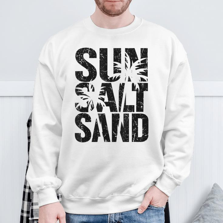 Sun Salt Sand Sommer Retro Fröhlich Urlaub Palm Tree Gray Sweatshirt Geschenke für alte Männer