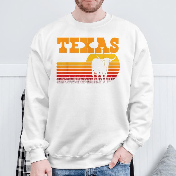 Texas Longhorn For Menintage Retro Sunset Texas Blue Sweatshirt Geschenke für alte Männer