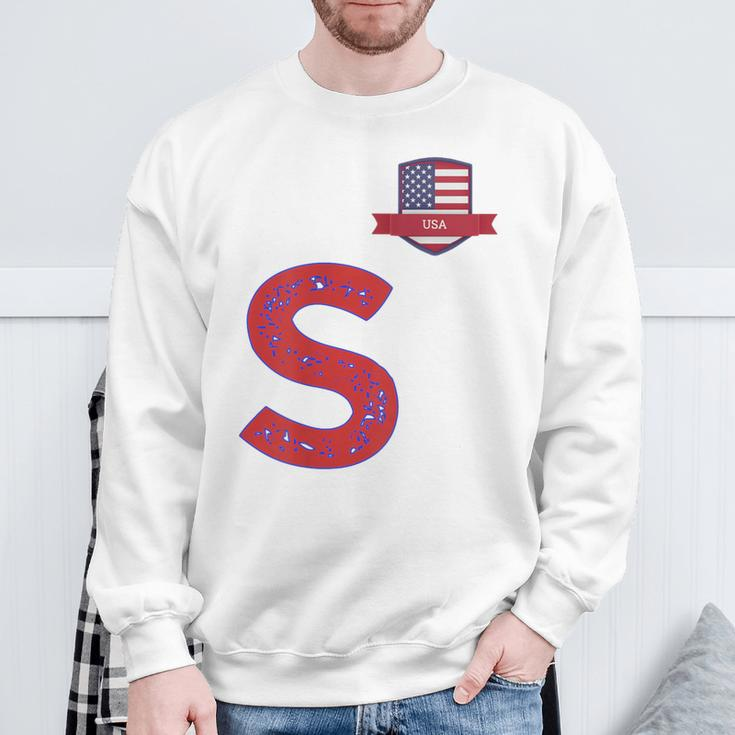 Usa Flag Letter S American Usa Red Sweatshirt Geschenke für alte Männer