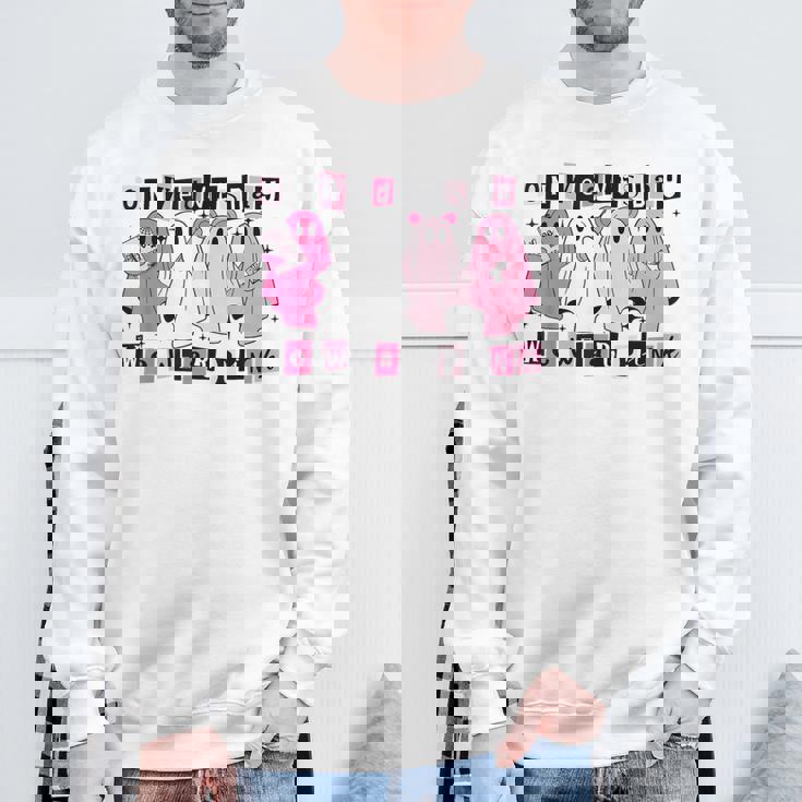On Wednesday We Wear Cute Pink Ghost Halloween Sweatshirt Gifts for Old Men