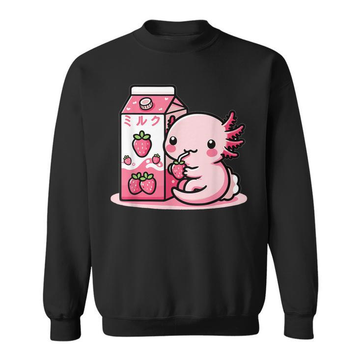 Axolotl Strawberry Milk Retro Kawaii Japan Axolotl Sweatshirt