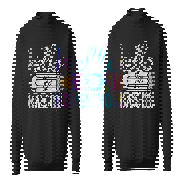 Back To School Hello Homeschool Leopard Tie Dye Pencil Sweatshirt