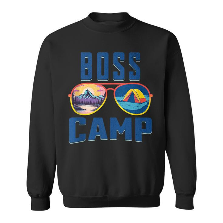 Boss Friend Camp Vacation Retro Camping Summer Sunset Tent Sweatshirt