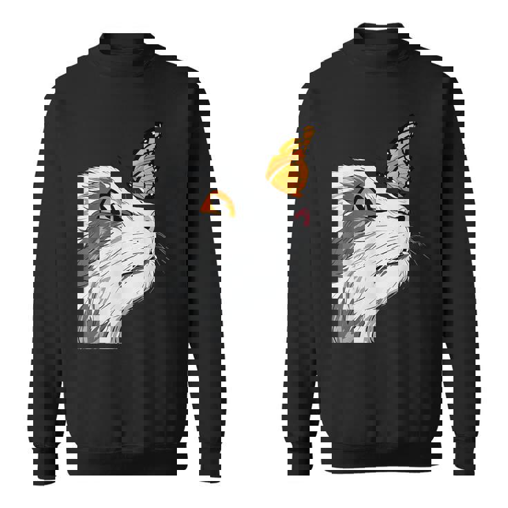 Cat With Monarch Butterfly On His Nose Butterfly Cat Lover Sweatshirt