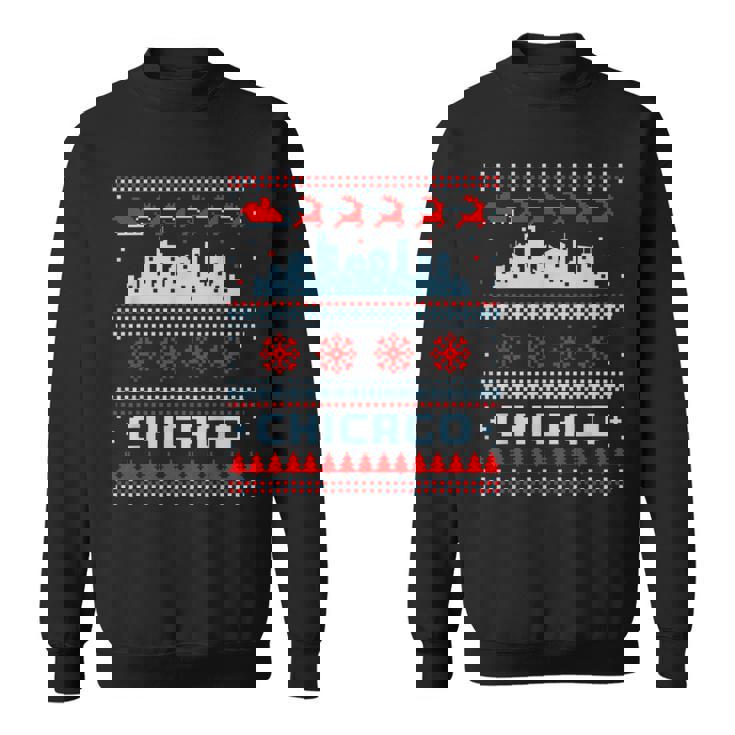 Chicago Flag City Skyline Chicago Fan Ugly Christmas Sweater Sweatshirt