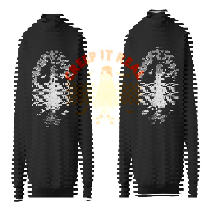 Creep It Real Skateboarding Ghost Retro Halloween Costume Sweatshirt