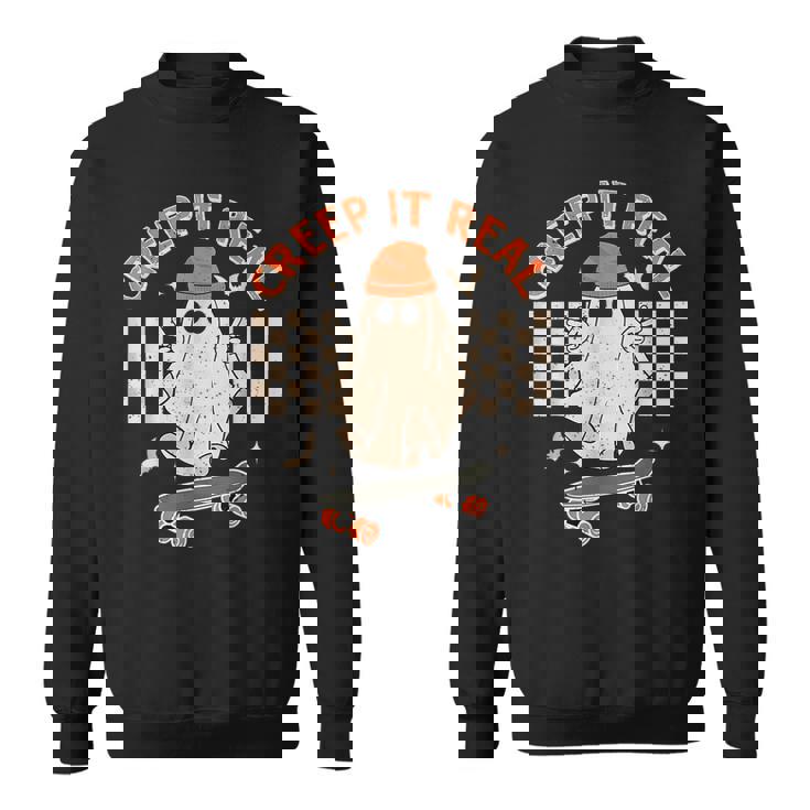 Creep It Real Skateboarding Ghost Retro Halloween Costume Sweatshirt
