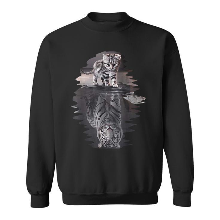 Cute Cat Reflecting Strong Tiger Sweatshirt