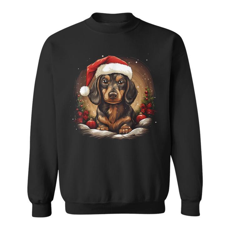 Dachshund With Santa Hat Christmas With Dog Sweatshirt