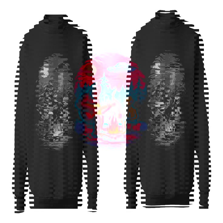 Alien And Bigfoot Campfire Moon Ufo Adventure Hiking Sweatshirt