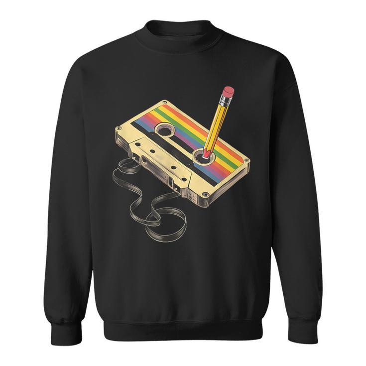 Nerd Retro Cassette Pencil Computer Old School Sweatshirt