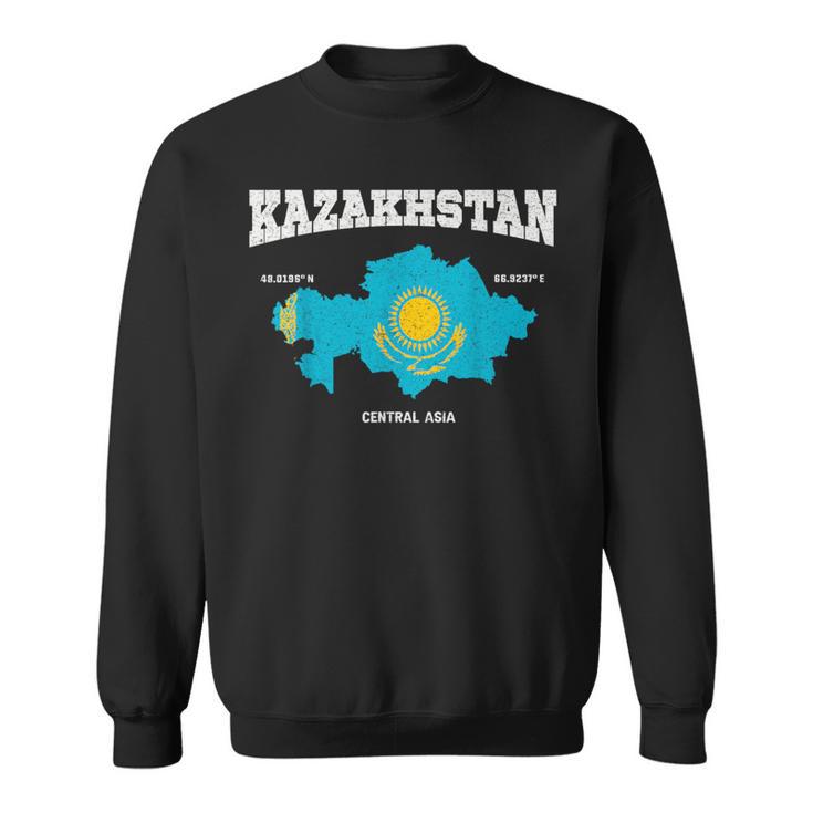 Kazakh Flag And Map Kazakhstan Coordinates Sweatshirt