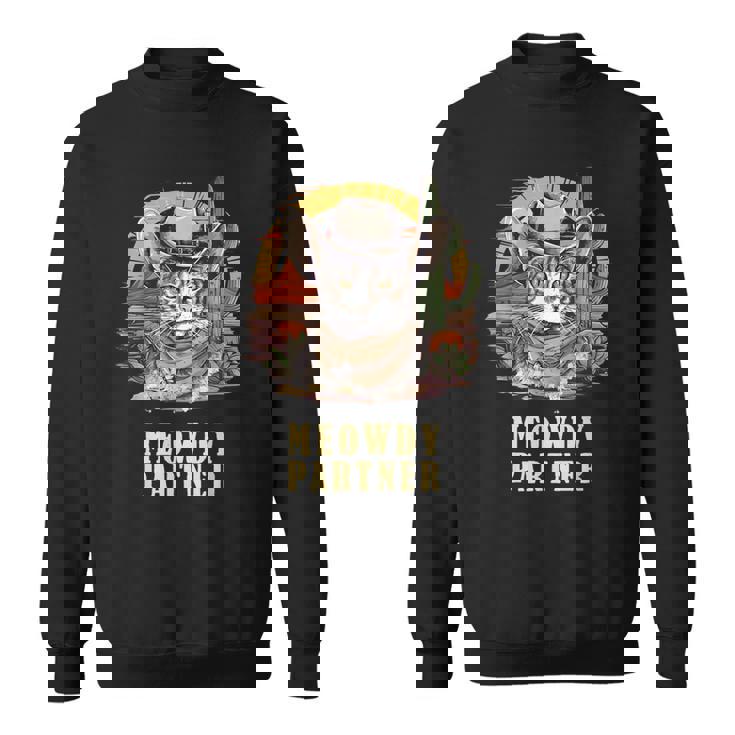 Meowdy Partner Cat Chapeau De Cowboy Humoristique Howdy Meme Wild West Sweater e
