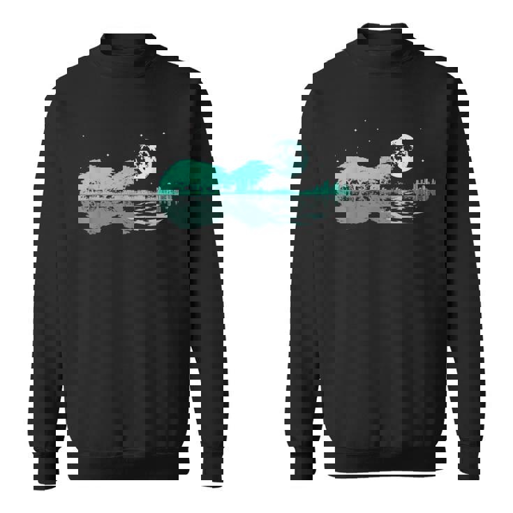 Noche Lago Guitarra Eléctrica Reflejos Amante De La Guitarra Camisa de entrenamiento
