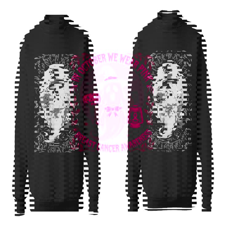 October We Wear Pink Ghost Halloween Pumpkins Breast Cancer Sweatshirt
