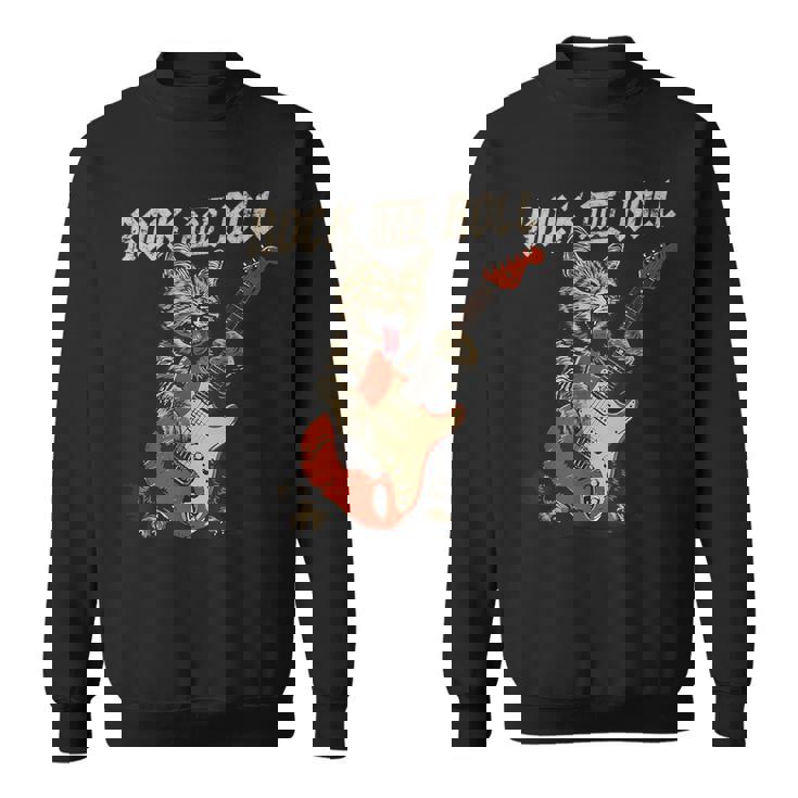 Rock And Roll Guitar Cat Vintage Rock Guitarist Cat Sweatshirt