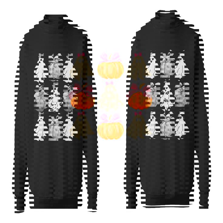 Spooky Season Halloween Ghost Pumpkin Ribbon Coquette Bow Sweatshirt