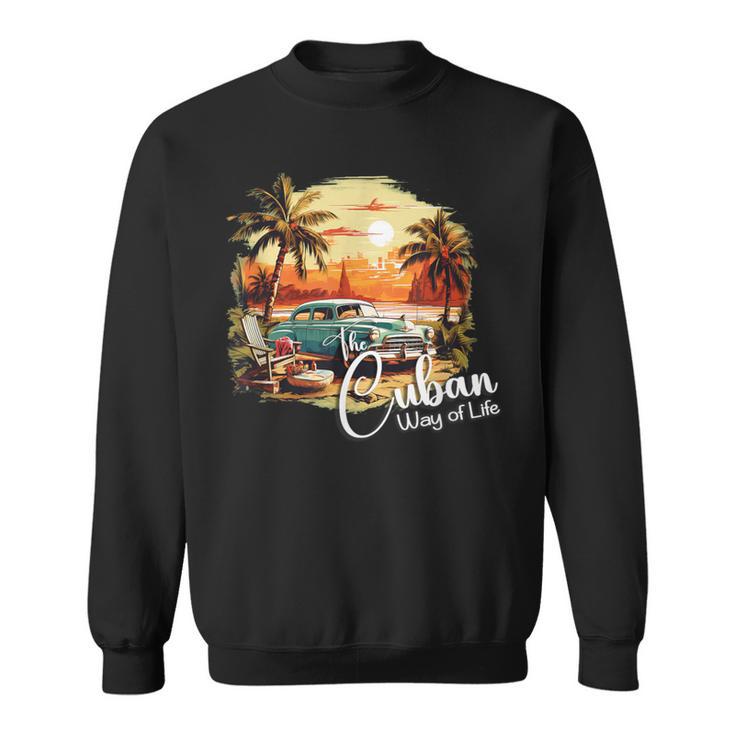 Sunset Cuba Oldtimer Palm Trees Retrointage Summer Sweatshirt