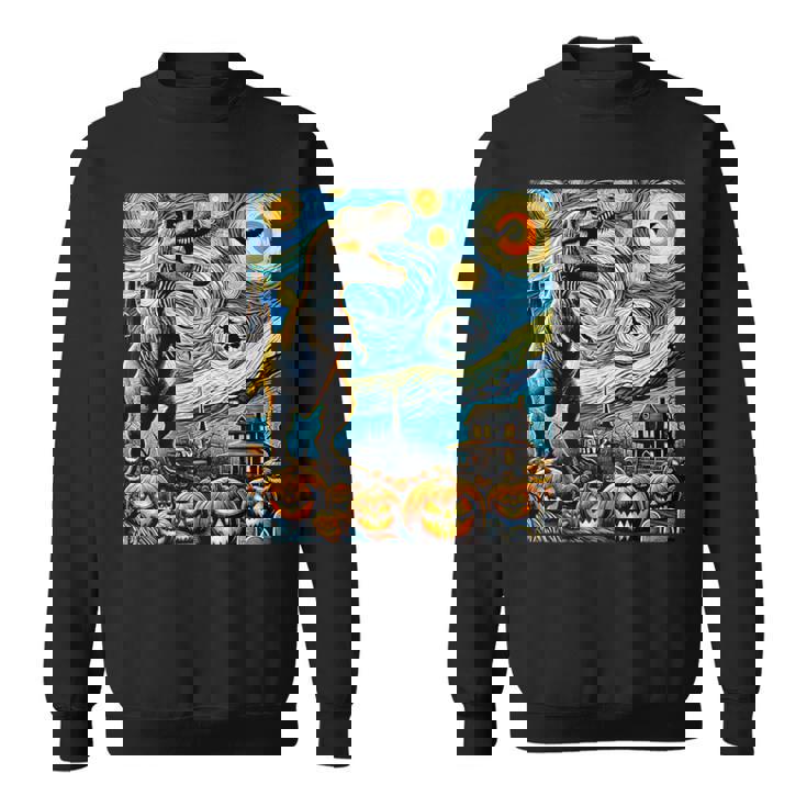 T Rex Dinosaur Starry Night Pumpkin Spooky Halloween Costume Sweatshirt