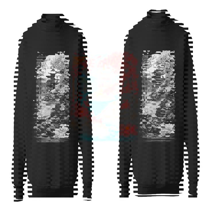 Temple Chinois Japonais Sakura Paysage De Fleurs De Cerisier Sweater e