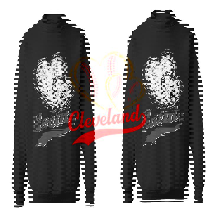 Vintage Cleveland Baseball Leopard Heart Baseball Fans Sweatshirt