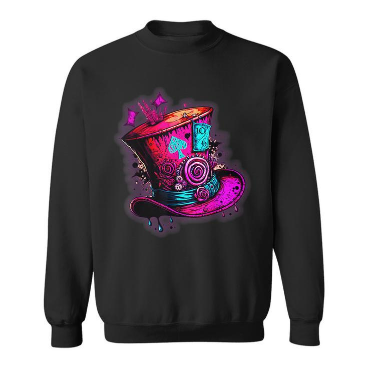 We're All Mad Here Pink Steampunk Alice In Wonderland Hat Sweatshirt