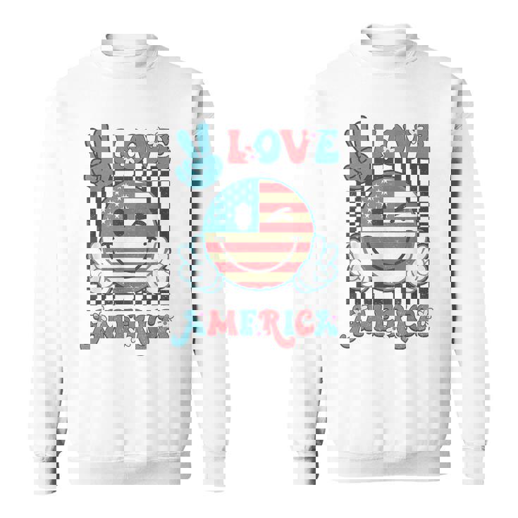 Peace Love America Smile Face Us Flag Fourth 4Th Of July Sweatshirt