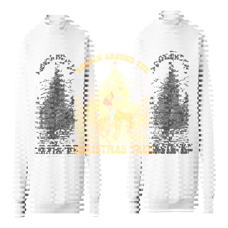 Retro Rockin Around The Christmas Tree Bronco Cowboy Rodeo Sweatshirt