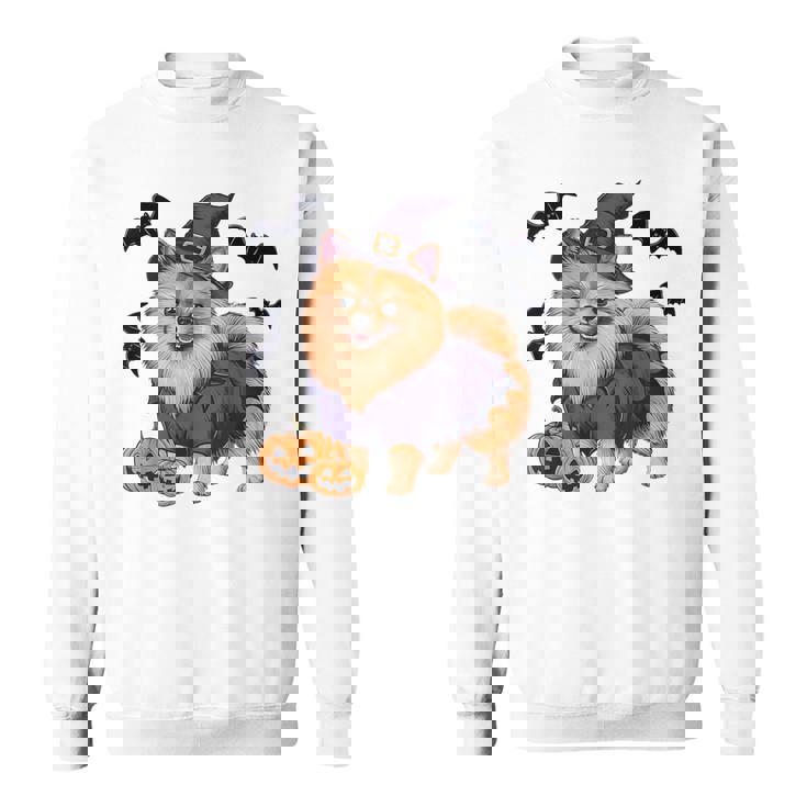 Scary Pumpkin Bat Witch Pomeranian Dog Halloween Sweatshirt