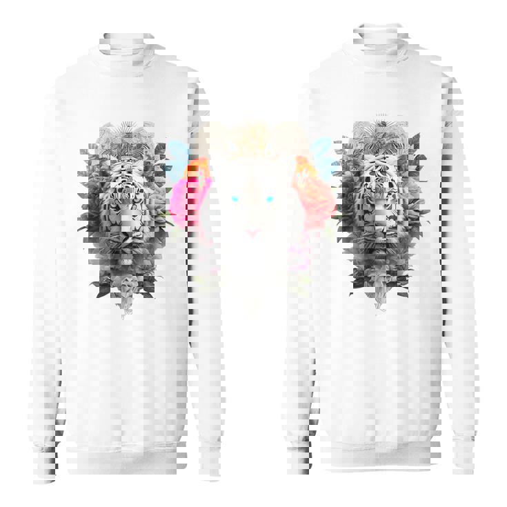 Tigre Flores Ojos Azules Animal Print Arte Tigre Camisa de entrenamiento