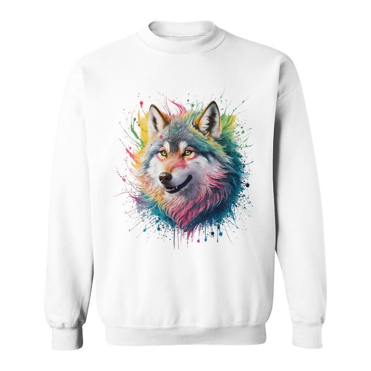 Wolf Herren Damen Bunt Aquarell Wolf Sweatshirt