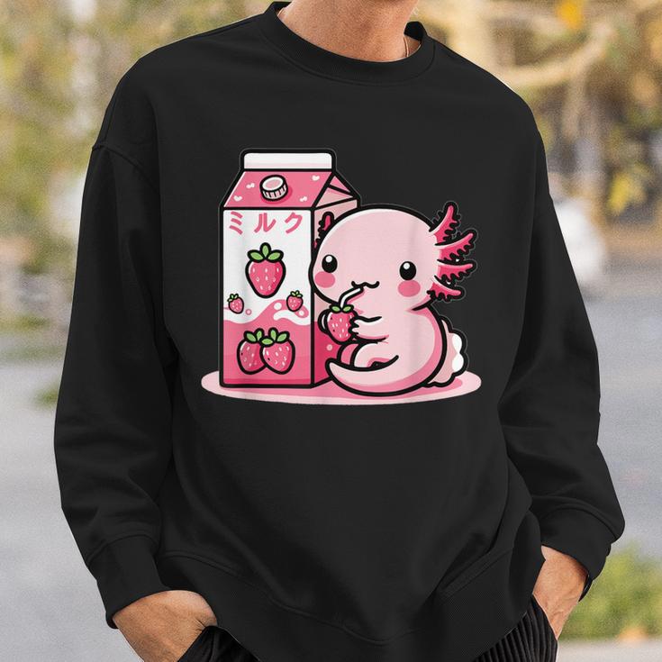 Axolotl Strawberry Milk Retro Kawaii Japan Axolotl Sweatshirt Geschenke für Ihn