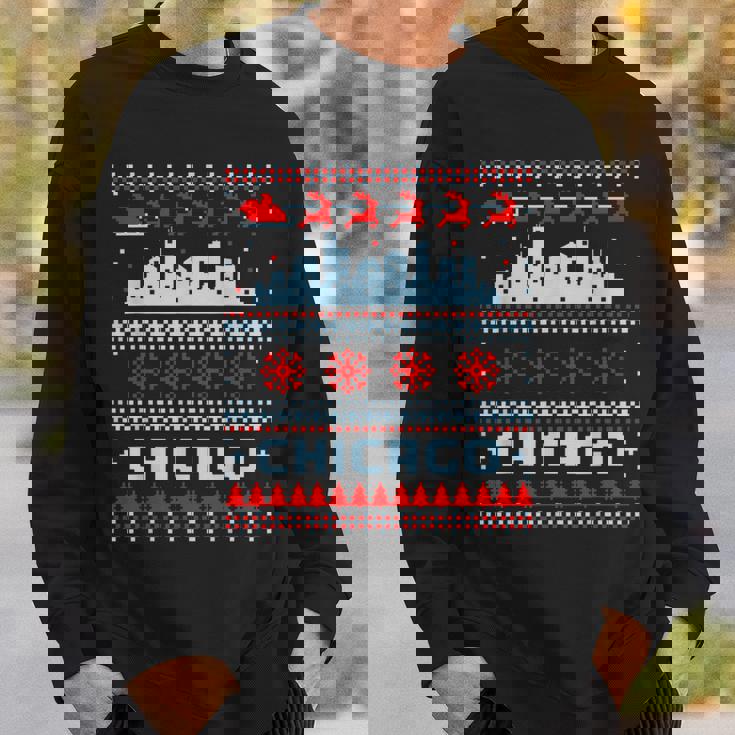 Chicago Flag City Skyline Chicago Fan Ugly Christmas Sweater Sweatshirt Gifts for Him