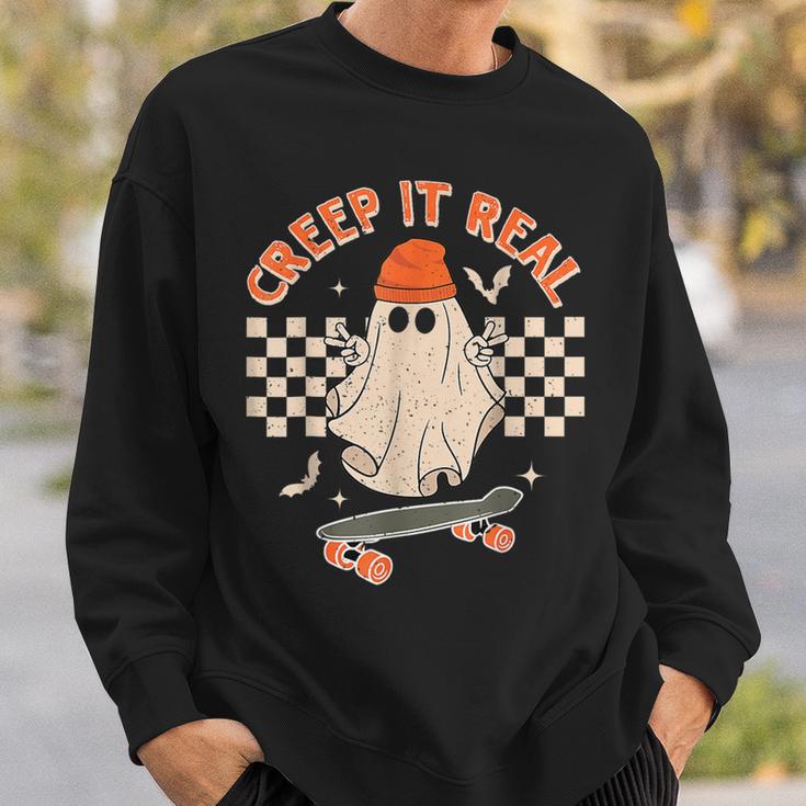 Creep It Real Skateboarding Ghost Retro Halloween Costume Sweatshirt Gifts for Him Creep It Real Skateboarding Ghost Retro Halloween Costume Sweatshirt Gifts for Him