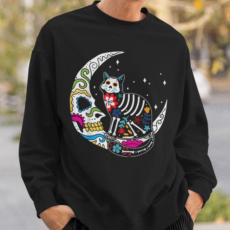 Dia De Los Muertos Cat Moon Sweatshirt Geschenke für Ihn