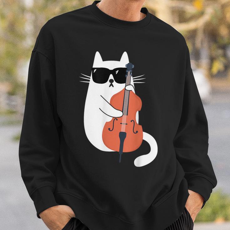 Gato Gracioso Con Gafas De Sol De Músico Contrabajo Camisa de entrenamiento Regalos para él