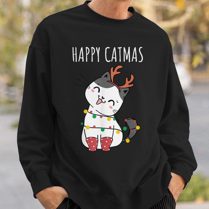 Happy Catmas Lustiges Weihnachts Katze Christmas Tree Sweatshirt Geschenke für Ihn