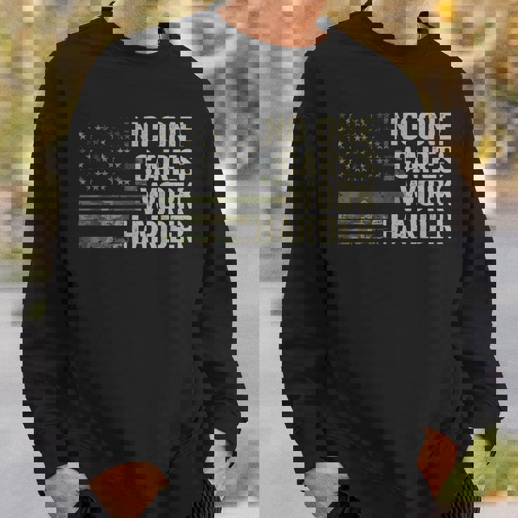 No One Cares Work Harder Motivational Workout Gym Camo Sweatshirt Gifts for Him