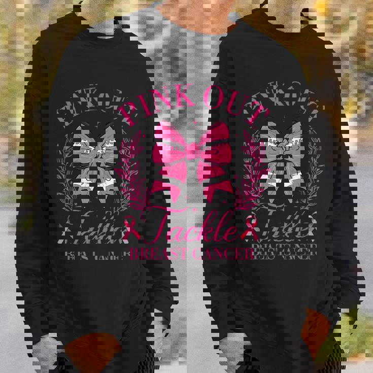 Pink Out Football Pink Coquette Bow Breast Cancer Awareness Sweatshirt Gifts for Him