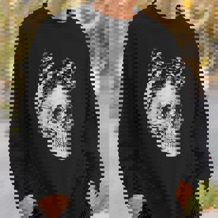 Skull Coquette Bow Halloween Black And White Checkered Bow Sweatshirt Gifts for Him