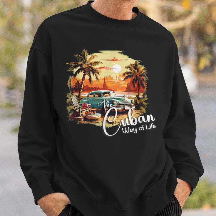 Sunset Cuba Oldtimer Palm Trees Retrointage Summer Sweatshirt Geschenke für Ihn