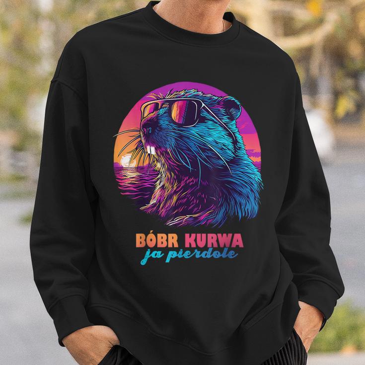 Synthwave Polish Beaver Meme Bober Kurwa Ja Pierdole Bobr Sweatshirt Geschenke für Ihn