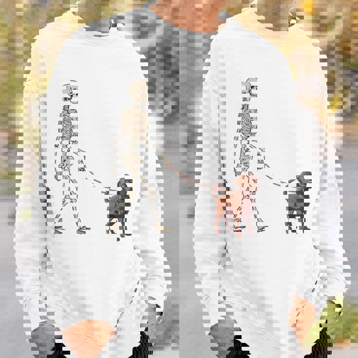 Chocolate Labrador Skeleton Dog Walking Halloween Sweatshirt - Main Image